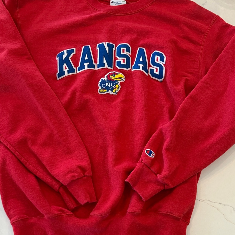 Champion Red Kansas Jayhawks Sweatshirt Large